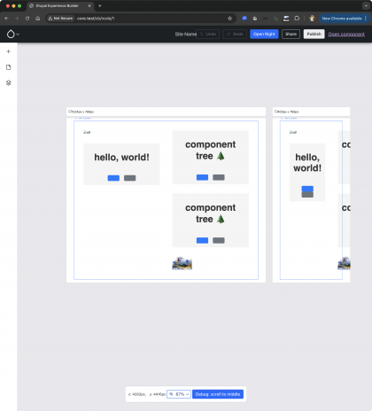 The very first component tree rendered in Experience Builder: both slots of this 'two column' SDC contain other SDCs!