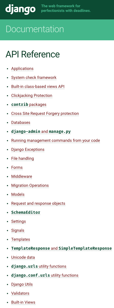 Screenshot listing Django APIs
