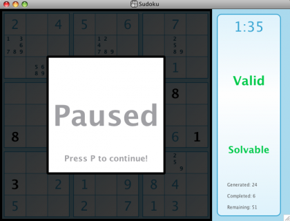Sudoku while paused